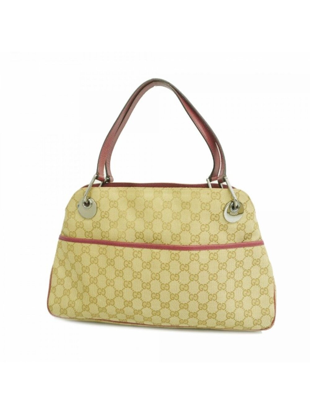 Gucci Shoulder Bag GG Canvas Brown Red Silver